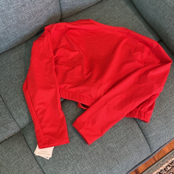 Good American Sexy Boost Swim Top 3/4 Sleeve Tie Front Bright Poppy Red 2 US M - Picture 6 of 6